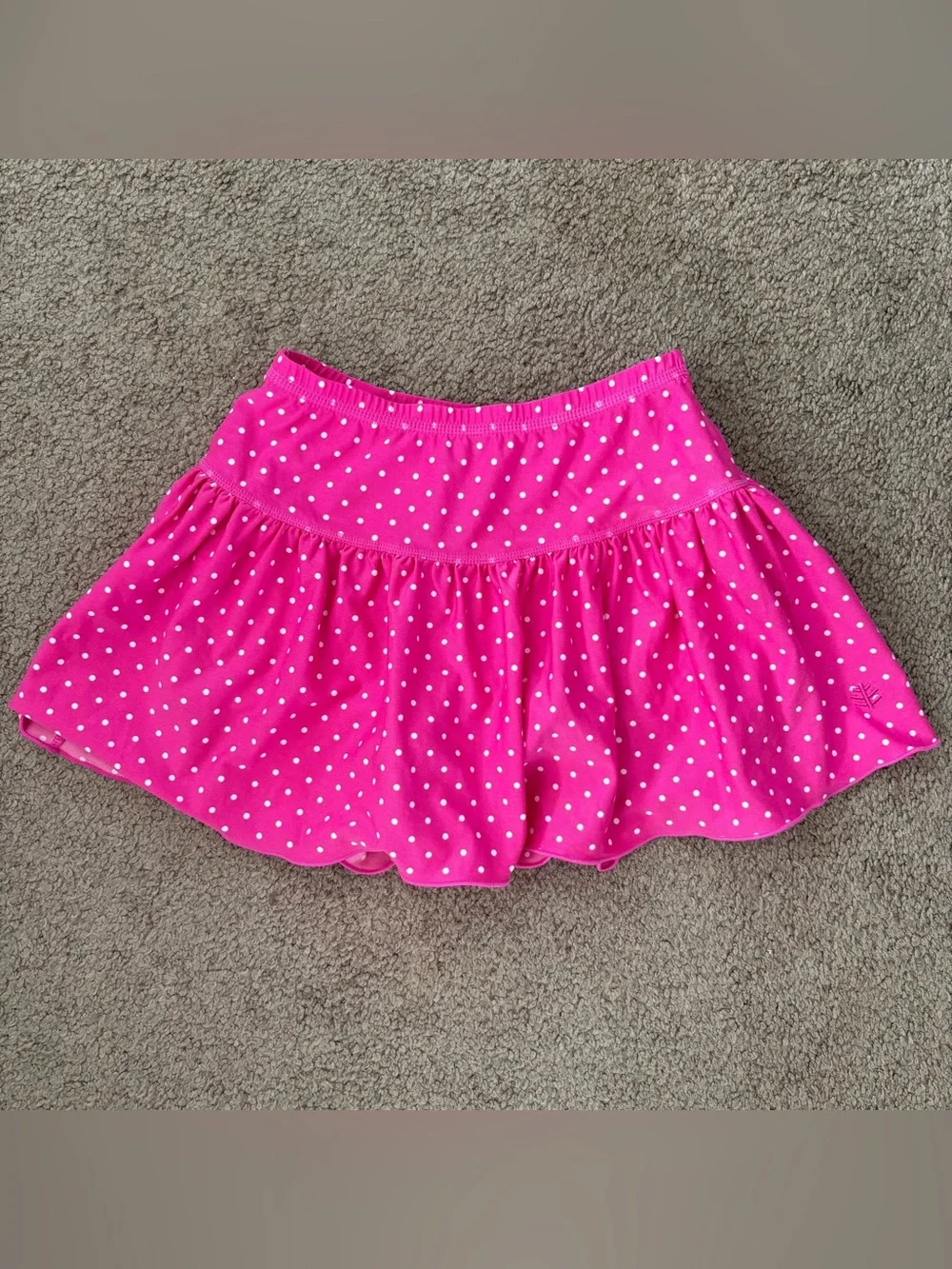 Coolibar UPF 50+ Pink White Polka Dot Ruffle Pull-On Skater Skort Girls S